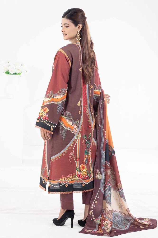 Gul Ahmed 3PC Printed Khaddar Unstitched Suit with Linen Dupatta WRF-32013