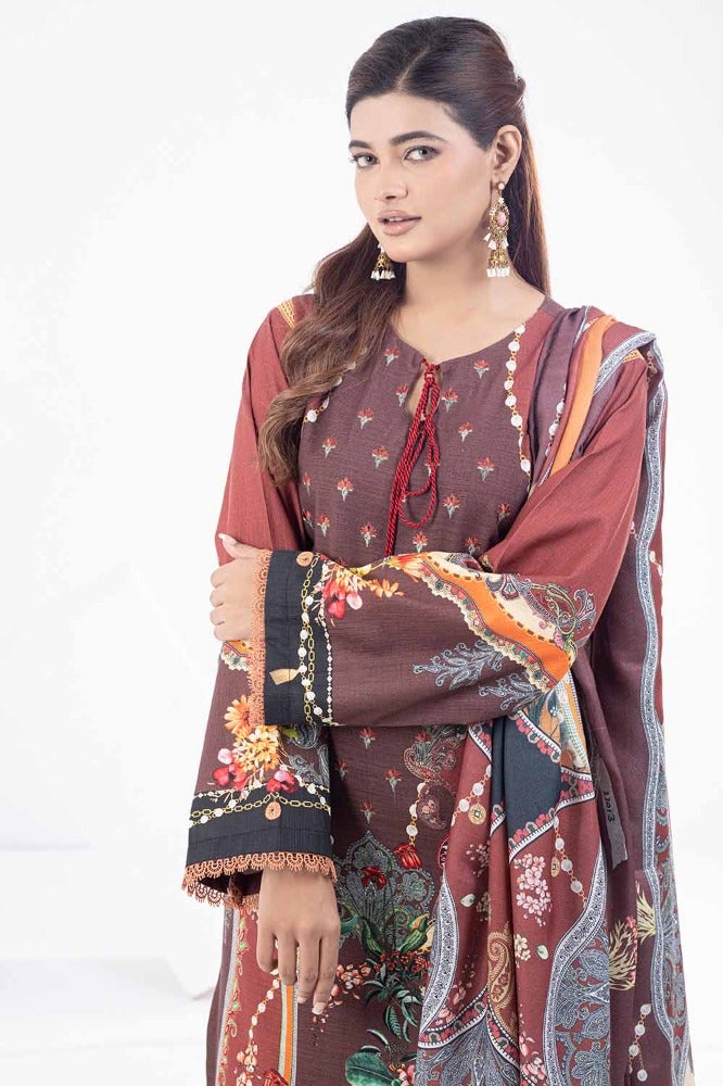 Gul Ahmed 3PC Printed Khaddar Unstitched Suit with Linen Dupatta WRF-32013