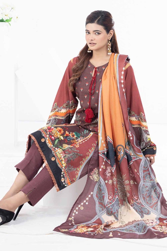 Gul Ahmed 3PC Printed Khaddar Unstitched Suit with Linen Dupatta WRF-32013