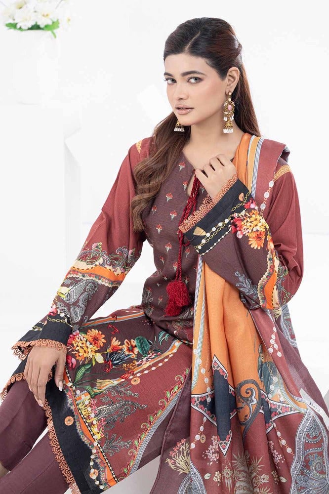 Gul Ahmed 3PC Printed Khaddar Unstitched Suit with Linen Dupatta WRF-32013