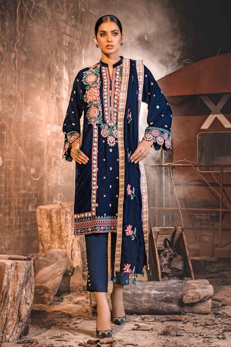 Gul Ahmed 3PC Unstitched Velvet Embroidered Suit WV-12002