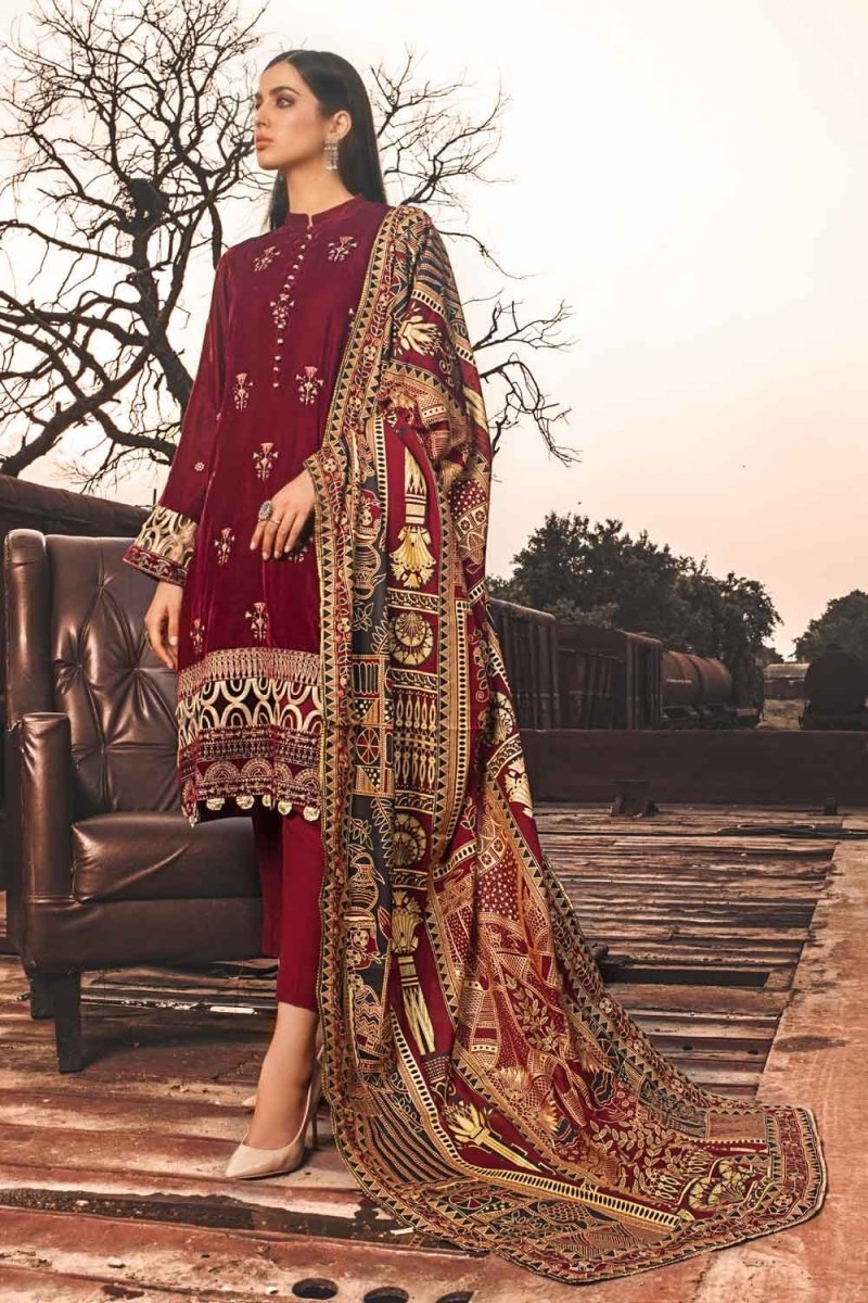 Gul Ahmed 3PC Unstitched Velvet Embroidered Suit WV-12006