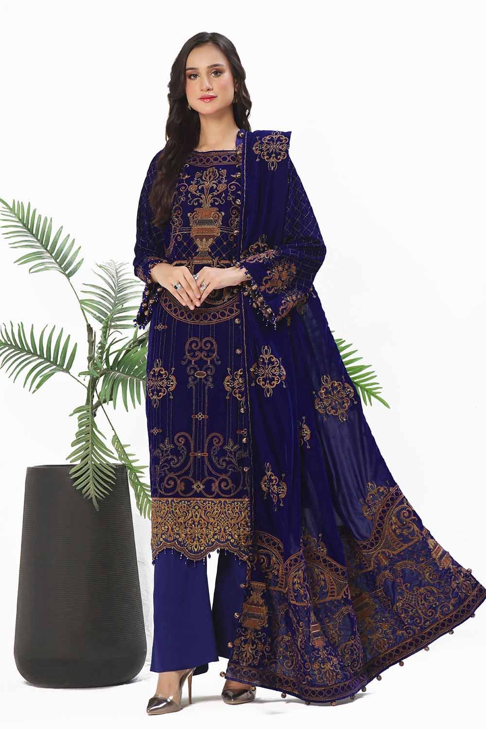 Gul Ahmed 3 Piece Unstitched Embroidered Velvet Suit with Embroidered Velvet Dupatta WV-42001