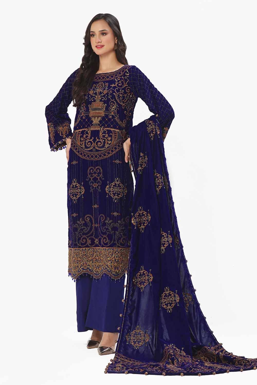 Gul Ahmed 3 Piece Unstitched Embroidered Velvet Suit with Embroidered Velvet Dupatta WV-42001