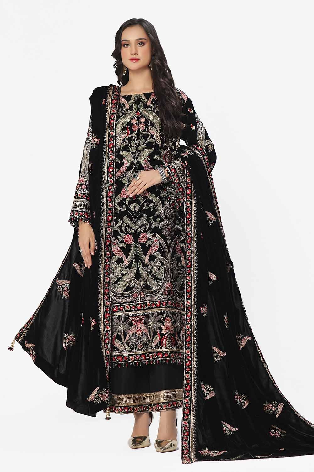 Gul Ahmed 3 Piece Unstitched Embroidered Velvet Suit with Embroidered Velvet Dupatta WV-42002