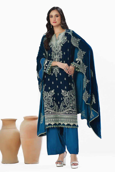 Gul Ahmed 3 Piece Unstitched Embroidered Velvet Suit with Embroidered Velvet Dupatta WV-42004