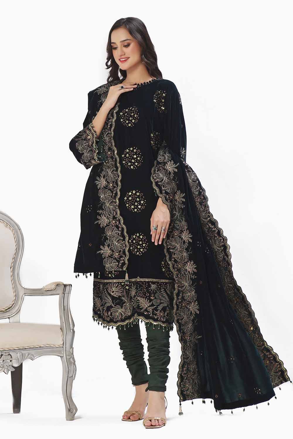 Gul Ahmed 3 Piece Unstitched Embroidered Velvet Suit with Embroidered Velvet Dupatta WV-42005