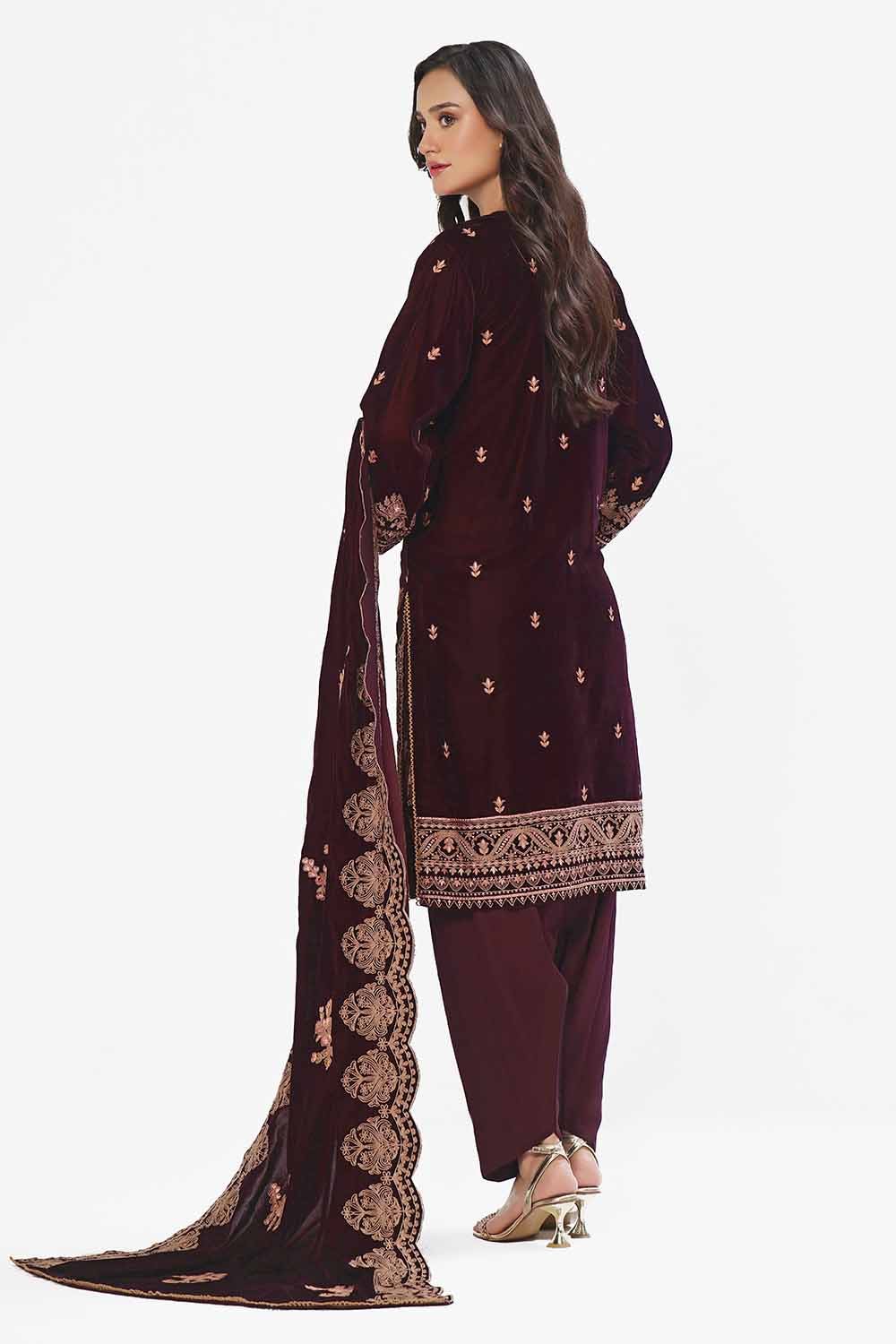 Gul Ahmed 3 Piece Unstitched Embroidered Velvet Suit with Embroidered Velvet Dupatta WV-42006