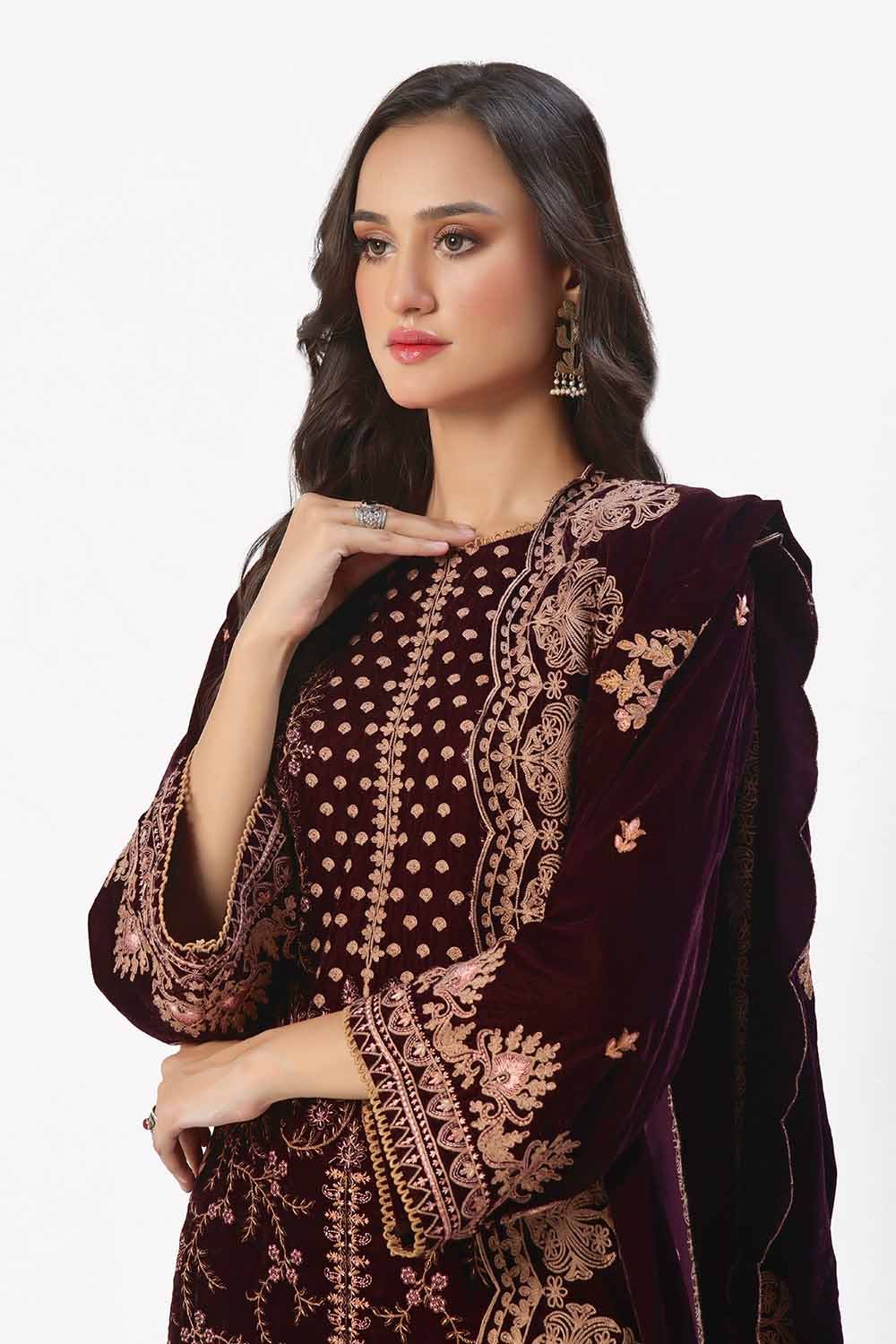 Gul Ahmed 3 Piece Unstitched Embroidered Velvet Suit with Embroidered Velvet Dupatta WV-42006