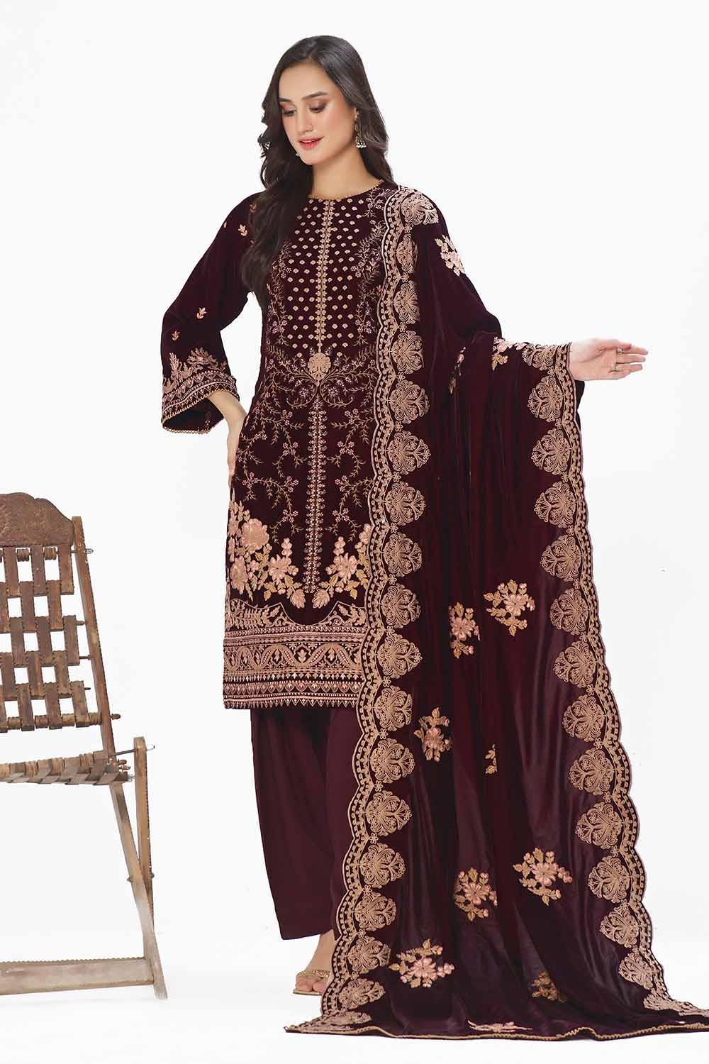 Gul Ahmed 3 Piece Unstitched Embroidered Velvet Suit with Embroidered Velvet Dupatta WV-42006