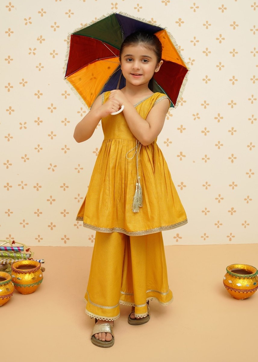 Modest Stitched Kid’s Cotton Stitched Gharara Yellow - 9200