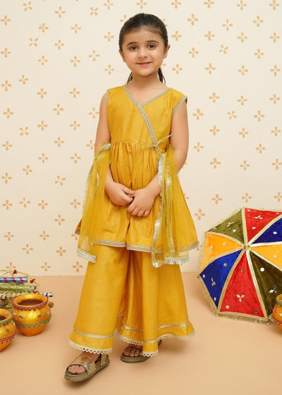 Modest Stitched Kid’s Cotton Stitched Gharara Yellow - 9200