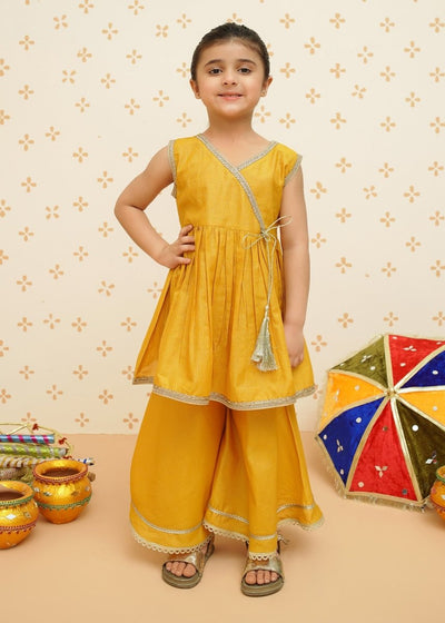 Modest Stitched Kid’s Cotton Stitched Gharara Yellow - 9200