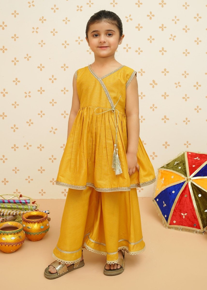 Modest Stitched Kid’s Cotton Stitched Gharara Yellow - 9200