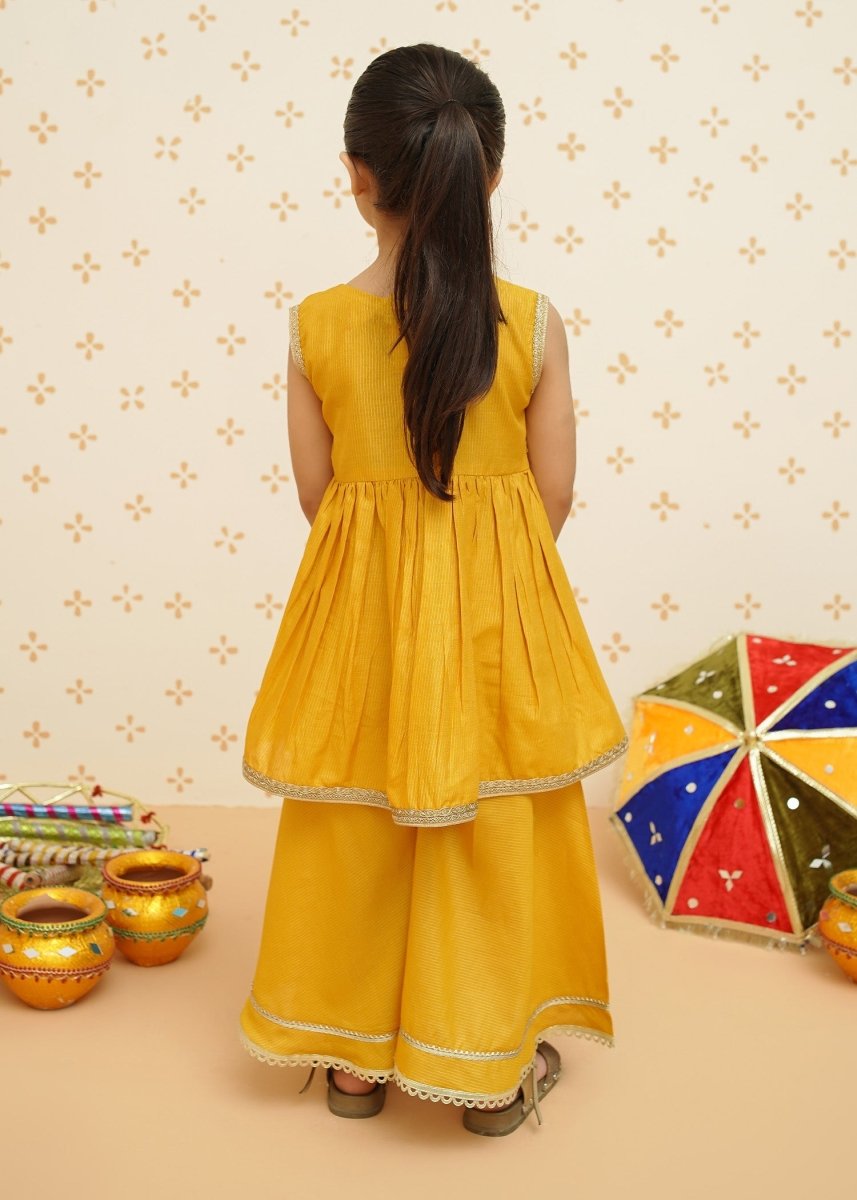 Modest Stitched Kid’s Cotton Stitched Gharara Yellow - 9200