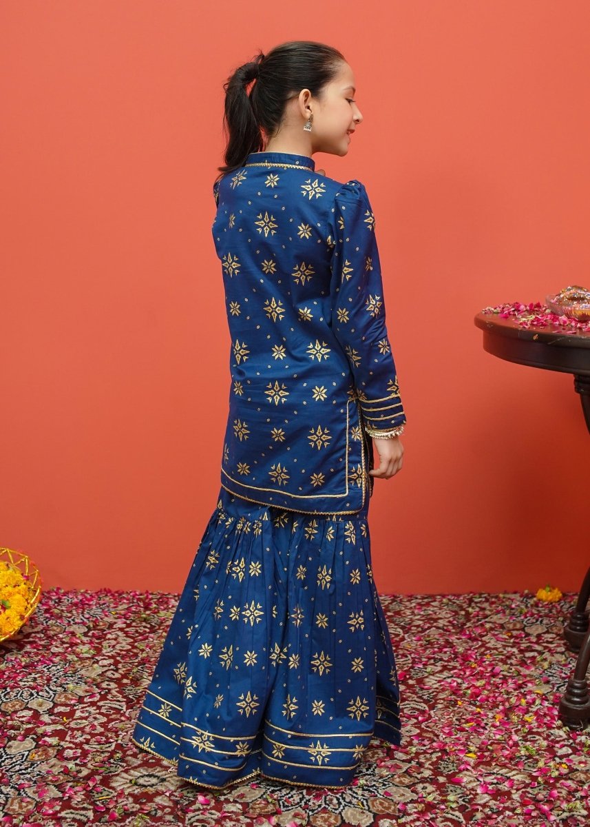 Modest Stitched Kid’s Printed Cambric Suit Blue - 8555