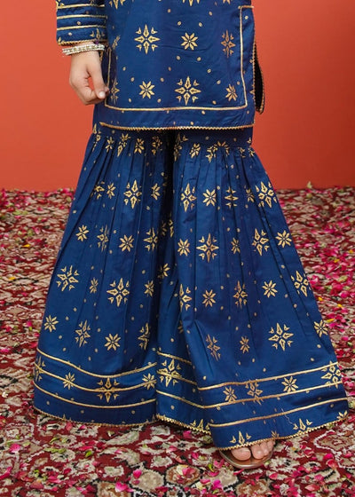 Modest Stitched Kid’s Printed Cambric Suit Blue - 8555