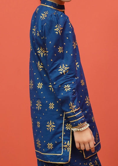 Modest Stitched Kid’s Printed Cambric Suit Blue - 8555