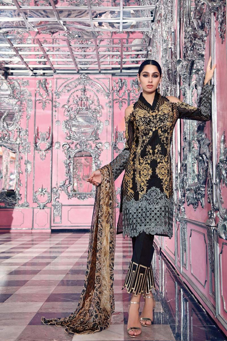 Gul Ahmed Black 3 Pc Stitched Blended Chiffon FE-81