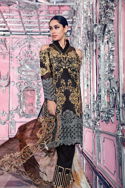 Gul Ahmed Black 3 Pc Stitched Blended Chiffon FE-81