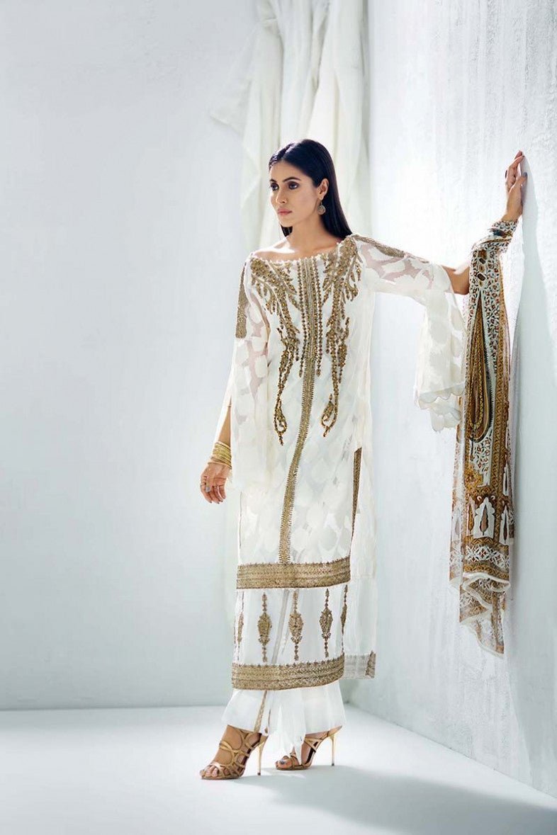 Gul Ahmed White 3 Pc Blended Chiffon FE-89