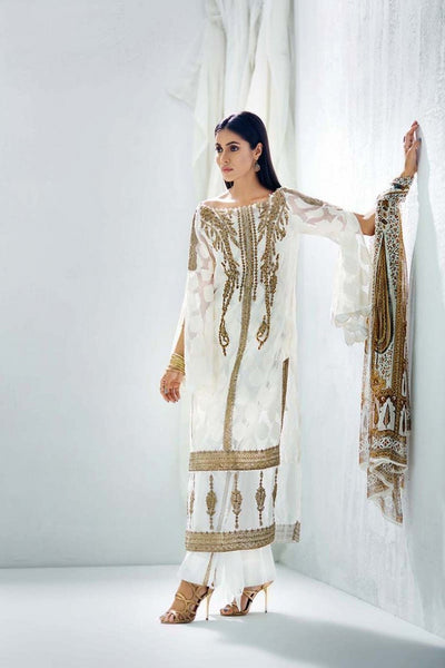 Gul Ahmed White 3 Pc Blended Chiffon FE-89