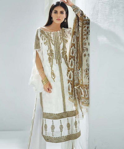 Gul Ahmed White 3 Pc Blended Chiffon FE-89