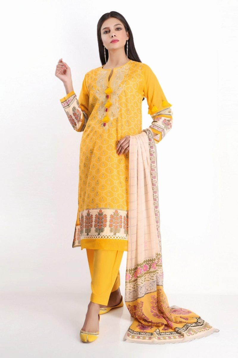 Khaadi 3 Piece Dobby Unstitched Suit R-20202 A YELLOW