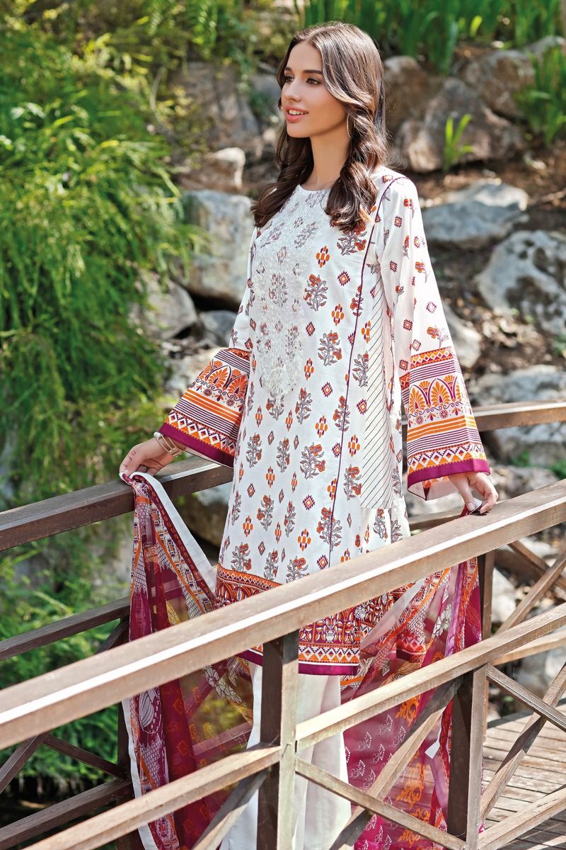 Gul Ahmed 3 PC Unstitched Embroidered Lawn Suit with Silk Dupatta AS-19