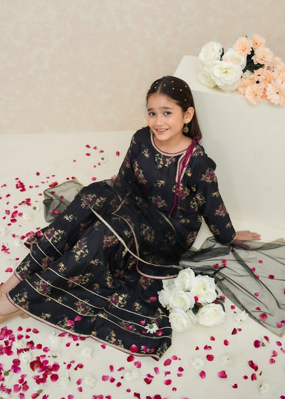Modest Stitched Kid’s Rawsilk 3 Piece Black Suit - 8975