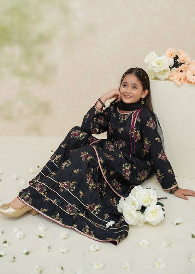 Modest Stitched Kid’s Rawsilk 3 Piece Black Suit - 8975