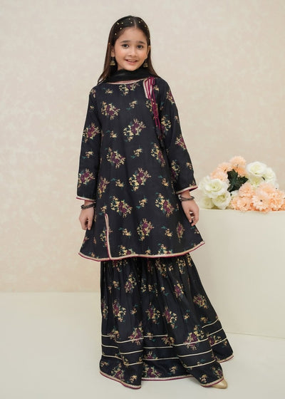 Modest Stitched Kid’s Rawsilk 3 Piece Black Suit - 8975