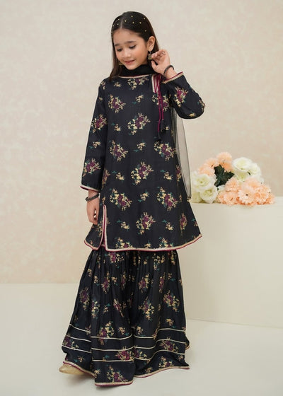 Modest Stitched Kid’s Rawsilk 3 Piece Black Suit - 8975