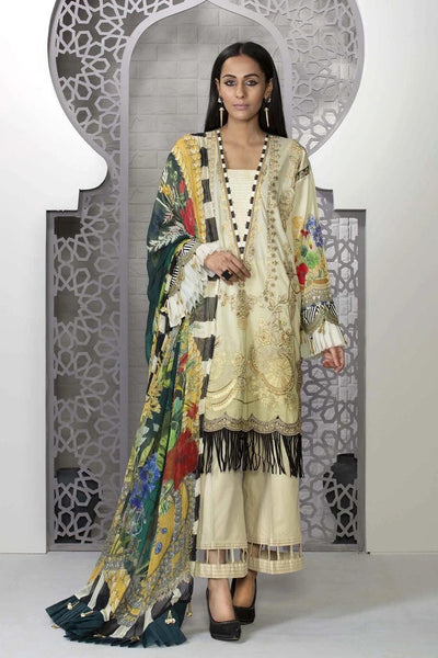 Sapphire 3 Piece Unstitched Embroidered Fine Lawn Suit Giallo - V4