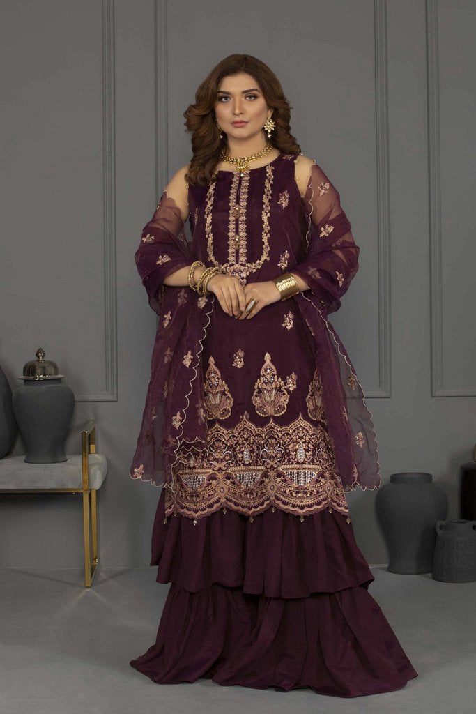 Sapphire Unstitched 3 Piece Embroided Perfect Plum - V4