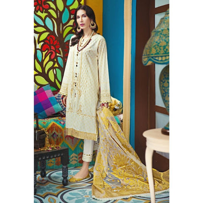 Gul Ahmed 3PC Unstitched Festive Embroidered Suit with Organza Zari Jacquard Dupatta FE-286