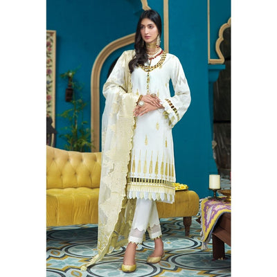 Gul Ahmed 3PC Unstitched Festive Embroidered Suit with Organza Zari Jacquard Dupatta FE-282