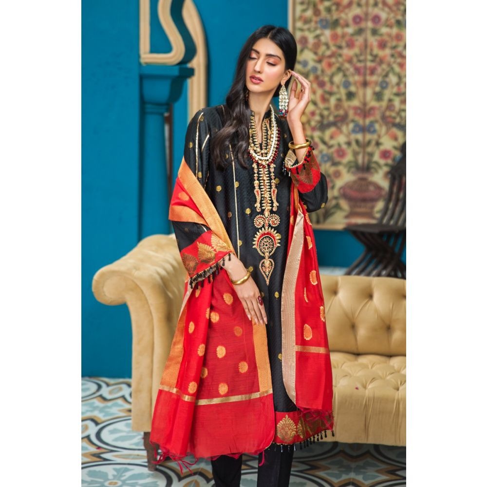 Gul Ahmed 3 PC Embroidered-Suit with Yarn Dyed Jacquard Dupatta FE-285