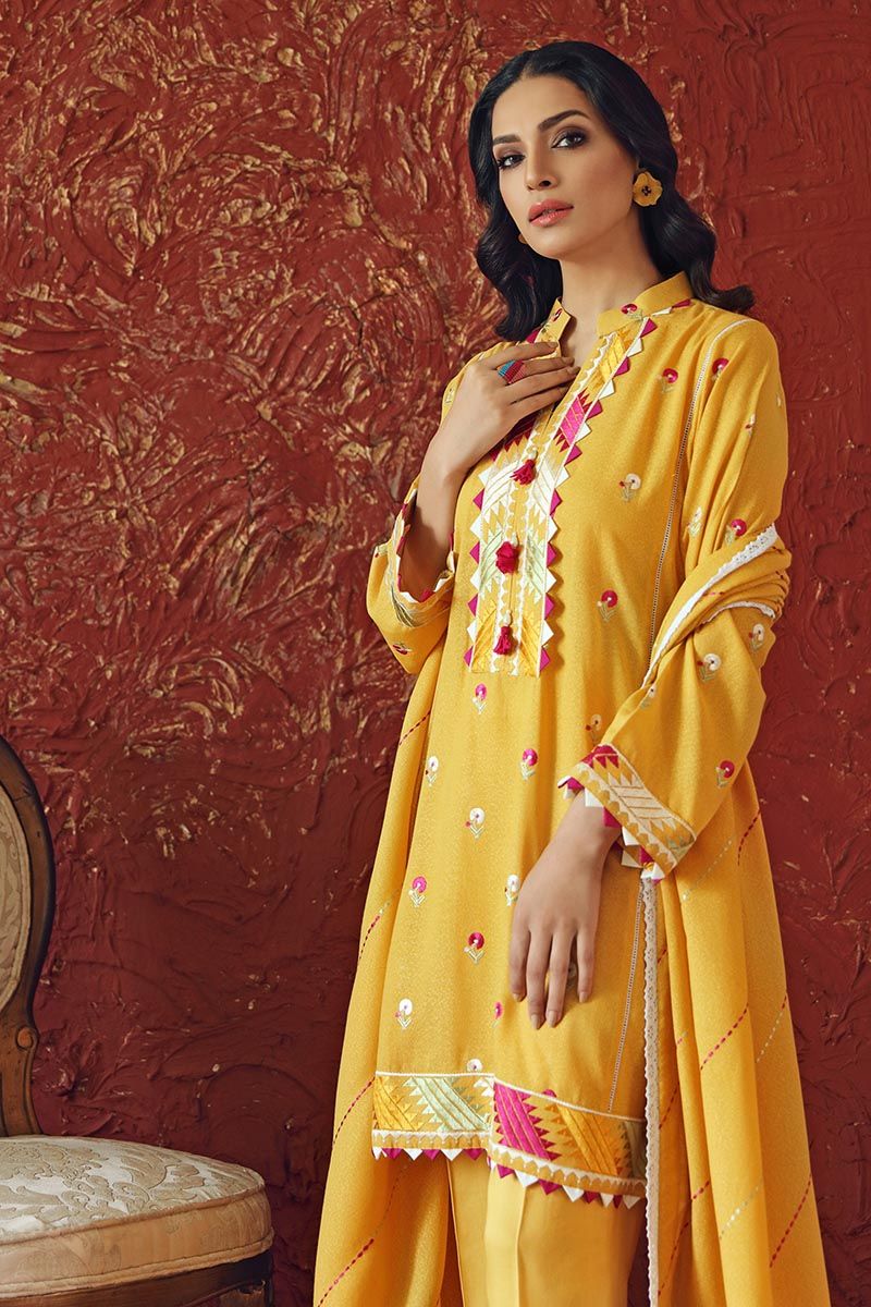 Gul Ahmed 3 PC Unstitched Embroidered Suit with Karandi Dupatta ADE-02