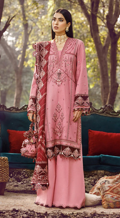 Anaya By Kiran Chaudhry 3 Piece Unstitched Embroidered Dobby Linen Suit - AEL22-01 AMAL