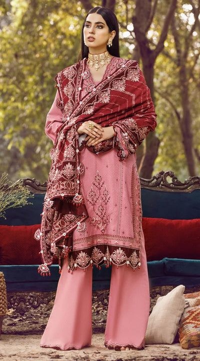 Anaya By Kiran Chaudhry 3 Piece Unstitched Embroidered Dobby Linen Suit - AEL22-01 AMAL