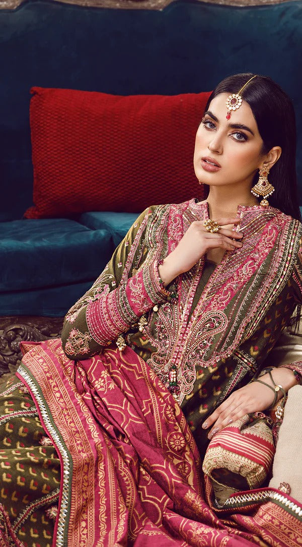 Anaya By Kiran Chaudhry 3 Piece Unstitched Embroidered Dobby Linen Suit - AEL22-02 NOUR
