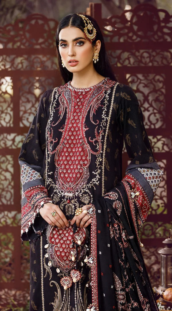 Anaya By Kiran Chaudhry 3 Piece Unstitched Embroidered Dobby Linen Suit - AEL22-03 LENA
