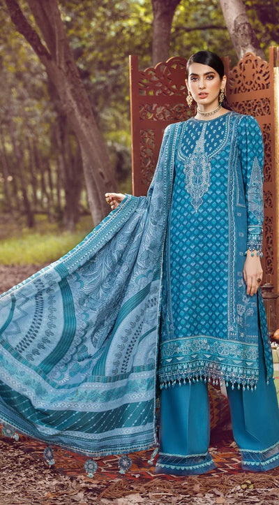 Anaya By Kiran Chaudhry 3 Piece Unstitched Embroidered Dobby Linen Suit - AEL22-04 FARAH