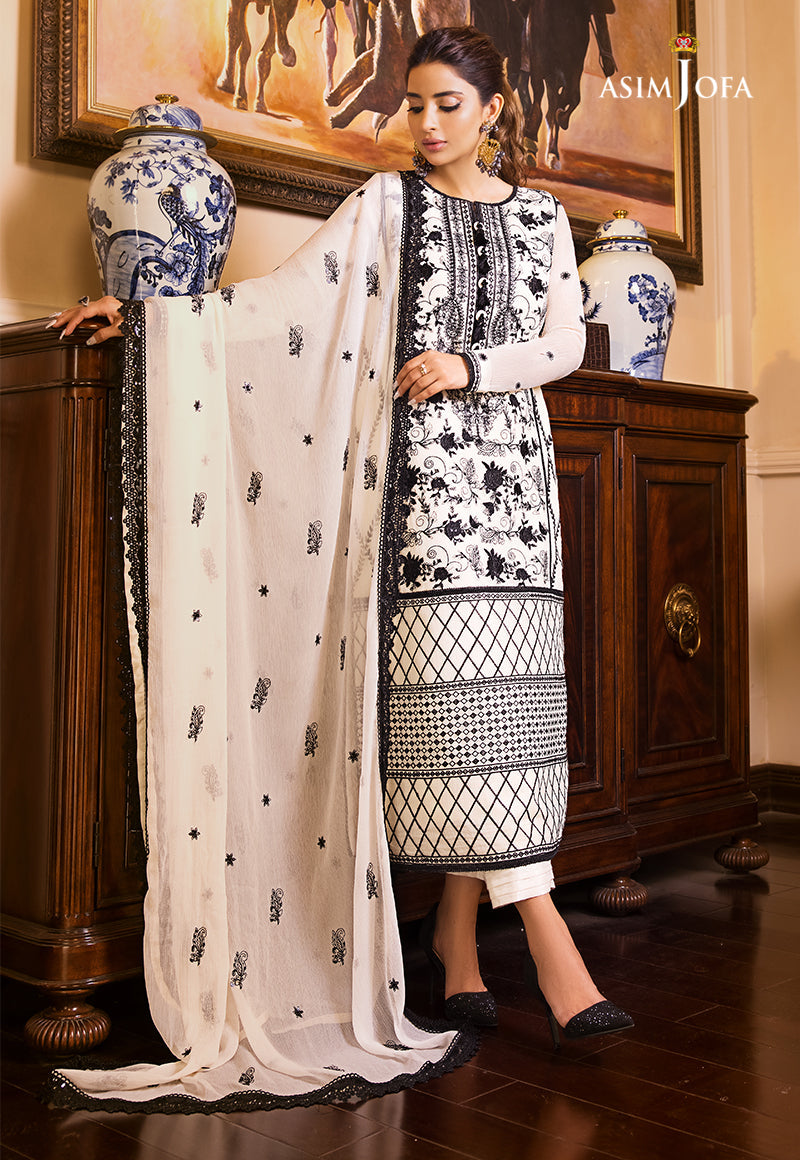 Asim Jofa 3 Piece Unstitched Embroidered Suit - AJSM-13