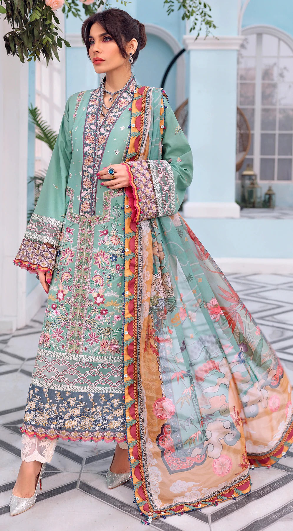 Anaya By Kiran Chaudhry 3 Piece Unstitched Embroidered Lawn Suit - AL22-02 SHALEENA