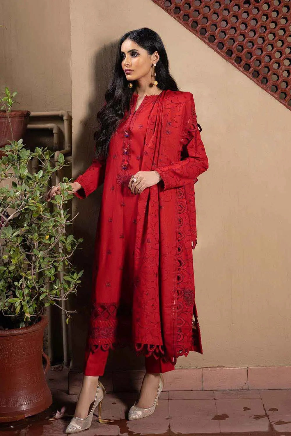 Gul Ahmed 3PC Unstitched Embroidered Karandi Shawl Suit AY-12005