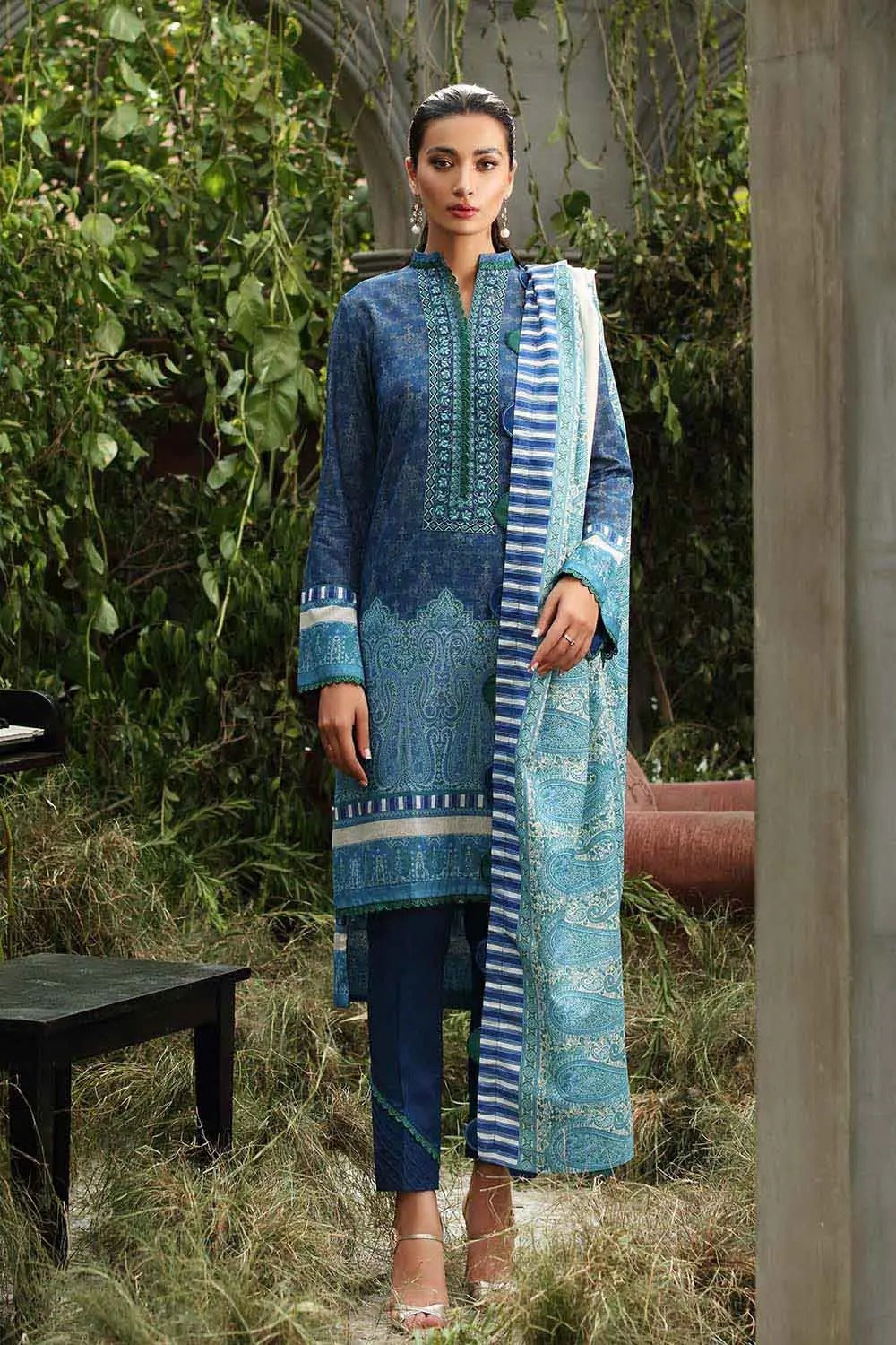 Gul Ahmed 3PC Unstitched Digital Printed Karandi Shawl Suit AY-12020
