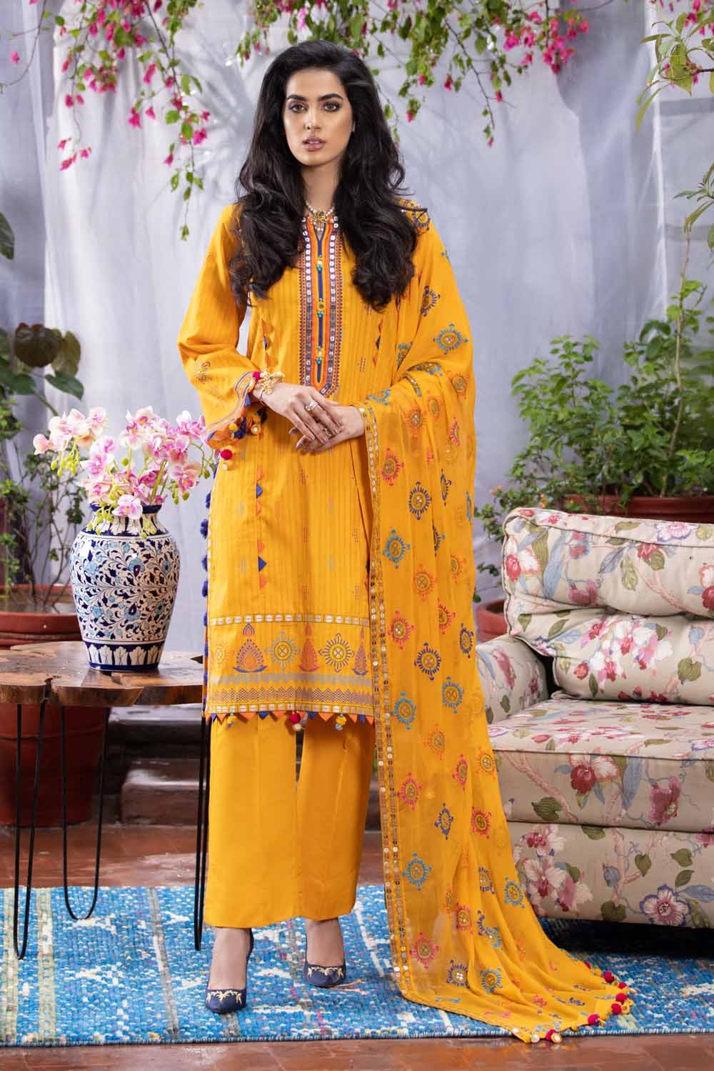 Gul Ahmed 3PC Unstitched Embroidered Suit with Chiffon Dupatta BM-12006