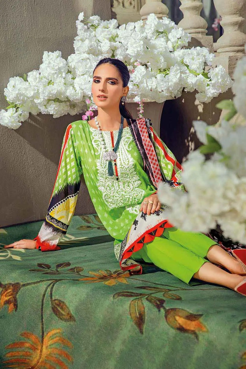 Gul Ahmed 3PC Unstitched Embroidered Lawn Suit With Digital Printed Chiffon Dupatta BM-12017